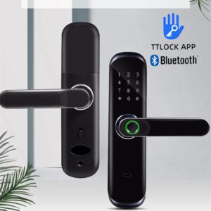 قفل الباب الذكي (البصمة+كلمة سر+كرت+تطبيق بلوتوث + مفتاح) أسود